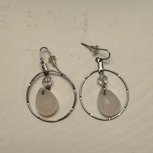 Elegant Silver‎ and Cream Hoop Earrings